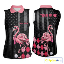 Load image into Gallery viewer, Custom Black Patriotic Golf Sleeveless Polo Shirts For Women, Funny Flamingo Best Golf Clothing Shirts NYN2995
