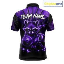 Load image into Gallery viewer, Purple Flames Funny Raccoon Bowling Shirt For Men Custom Bowling Team Jersey For Bowlers