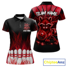Load image into Gallery viewer, Red Flames Funny Raccoon Bowling Shirt For Women Custom Bowling Team Jersey For Bowlers