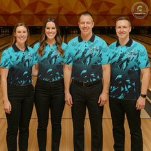 Load image into Gallery viewer, Bowling team wearing matching black turquoise jerseys during championship competition, representing unity, teamwork, balance and excellence.