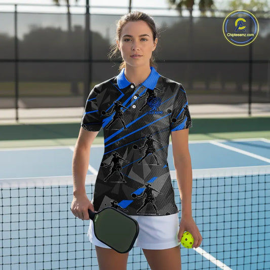 Custom Grey And Blue Pickleball Ball Jerseys For Women Pickleball Paddle League Shirts NYN2129