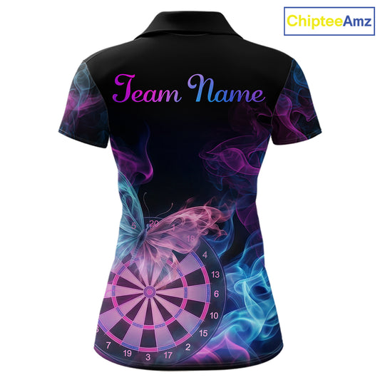 Smoke Butterfly Dartboard Women Dart Polo & 1/4-Zip Shirt Custom Blue Pink Dart Jersey For Darters NYN3001