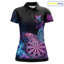 Load image into Gallery viewer, Smoke Butterfly Dartboard Women Dart Polo &amp; 1/4-Zip Shirt Custom Blue Pink Dart Jersey For Darters NYN3001