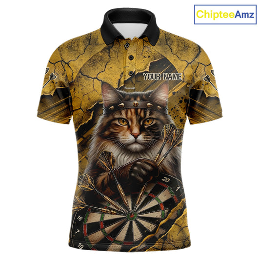 Funny Cat Cracked Darts Shirt For Men Custom Yellow Grunge Darts Team Jersey, Darts Gifts NYN3006
