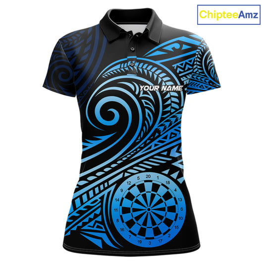 Black Blue Tribal Pattern Women Darts Polo & 1/4-Zip Shirt Personalized Tribal Dart Team Appeal NYN3007