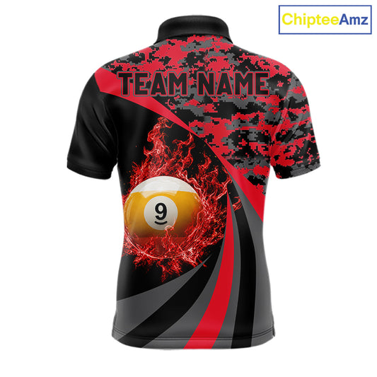 Black Red Camo Flame 8 Ball 9 Ball Pool Shirt For Men Custom Billiard Team Jersey