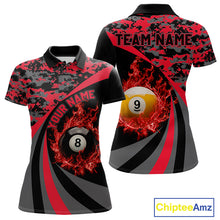 Load image into Gallery viewer, Black Red Camo Flame 8 Ball 9 Ball Pool Shirt For Women Custom Billiard Team Jersey