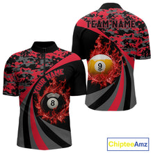 Load image into Gallery viewer, Black Red Camo Flame 8 Ball 9 Ball Pool Shirt For Men Custom Billiard Team Jersey