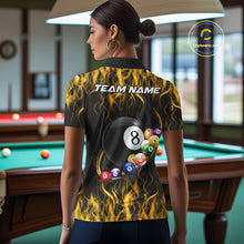 Load image into Gallery viewer, Fire Flame 8 Ball Billiard Pool Shirt For Women Custom Yellow Light Billiard Ball Team Jersey NYN3432