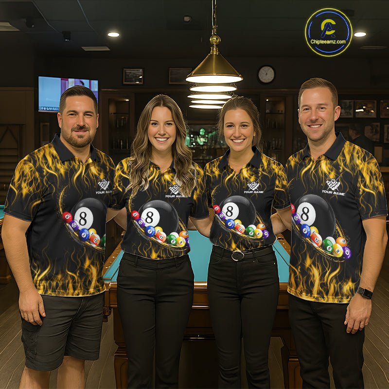 Fire Flame 8 Ball Billiard Pool Shirt For Men Custom Yellow Light Billiard Ball Team Jersey NYN3432