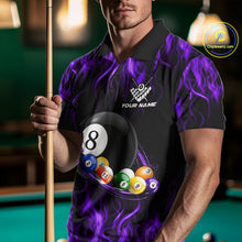 Load image into Gallery viewer, Fire Flame 8 Ball Billiard Pool Shirt For Men Custom Purple Light Billiard Ball Team Jersey NYN3433