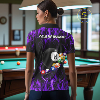 Fire Flame 8 Ball Billiard Pool Shirt For Women Custom Purple Light Billiard Ball Team Jersey NYN3433