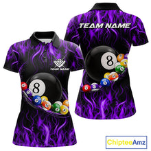 Load image into Gallery viewer, Purple Light Fire Flame 8 Ball Pool Shirt For Women Custom Billiard Ball Team Jersey