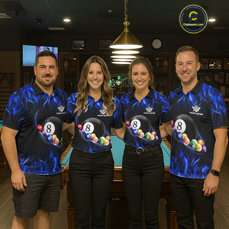 Fire Flame 8 Ball Billiard Pool Shirt For Women Custom Blue Light Billiard Ball Team Jersey NYN3434