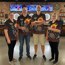 Load image into Gallery viewer, Custom Red Flames Skull Darts Polo 1/4 Zip Shirts For Men, Skeleton Dart Team Tournament Jerseys NYN3717