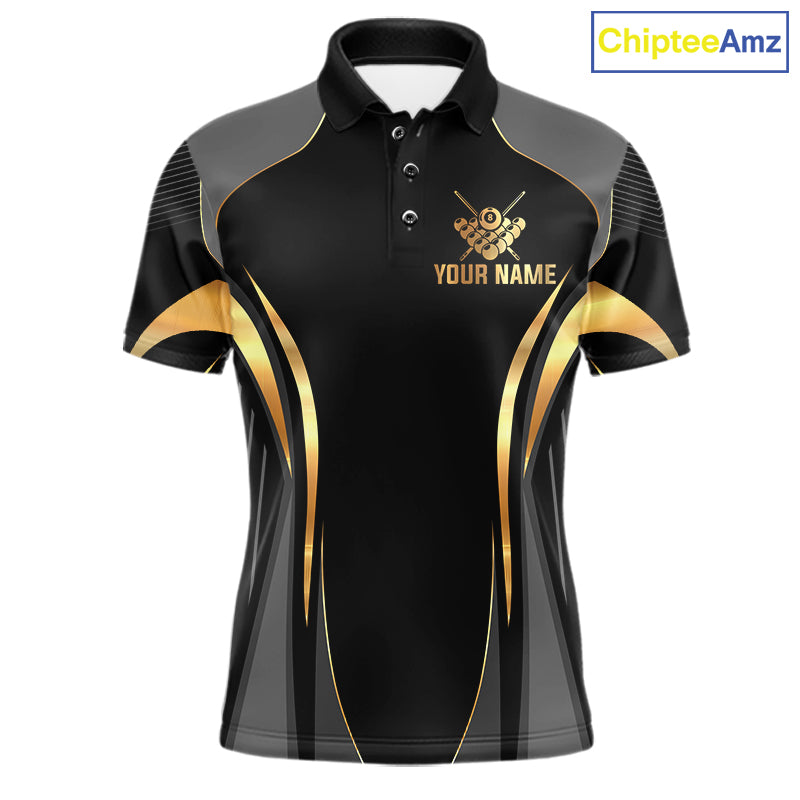 Custom Black And Gold 8 Ball Pool Billiard Shirt For Men Billiard League Polo & 1/4 Zip Jersey NYN3974