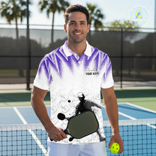 Load image into Gallery viewer, Custom White And Purple Grunge Pickleball Paddle League Jerseys Men Pickleball Team Shirts NYN2141