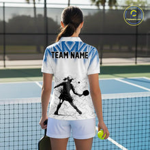 Load image into Gallery viewer, Custom White And Blue Grunge Pickleball Paddle League Jerseys Women Pickleball Team Shirts NYN2142