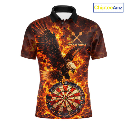 Fire Flame Eagle Red-Blue Cracked Dartboard Men Darts Polo Shirt Custom Dart League Shirts NYN2644