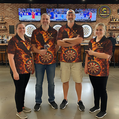 Fire Flame Eagle Red-Blue Cracked Dartboard Women Darts 1/4-Zip Shirt Custom Dart League Shirts NYN2644