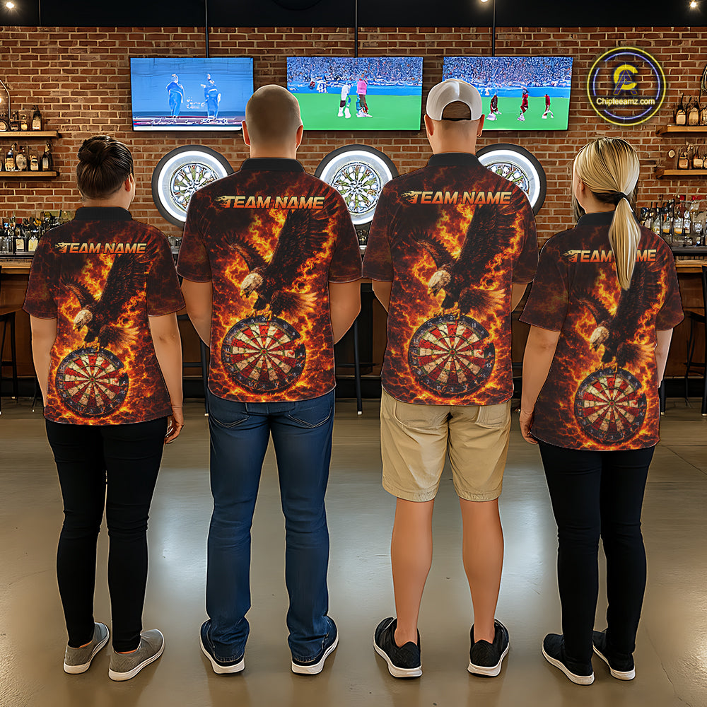 Fire Flame Eagle Red-Blue Cracked Dartboard Women Darts 1/4-Zip Shirt Custom Dart League Shirts NYN2644