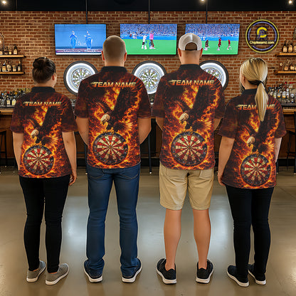 Fire Flame Eagle Red-Blue Cracked Dartboard Women Darts 1/4-Zip Shirt Custom Dart League Shirts NYN2644