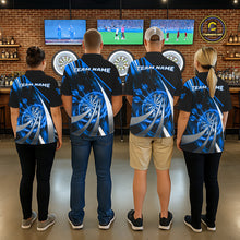Load image into Gallery viewer, Custom Blue Flaming Dartboard &amp; Arrow Women Darts Polo &amp; 1/4-Zip Shirts Dart Team Jerseys NYN2799