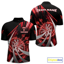 Load image into Gallery viewer, Custom Red Flaming Dartboard &amp; Arrow Men Darts Polo &amp; 1/4-Zip Shirts Dart Team Jerseys NYN2800