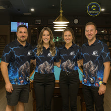 Load image into Gallery viewer, Funny Rhino Billiard 8 Ball Pool Shirt For Women Custom Thunder Lightning Billiard Team Jersey | Blue NYN3436