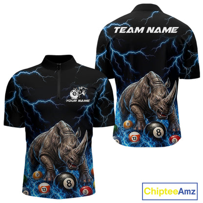 Funny rhino billiard 8 ball pool shirt for men custom thunder lightning billiard jersey blue