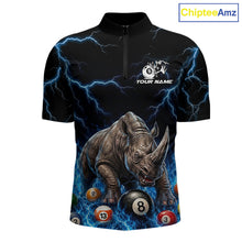 Load image into Gallery viewer, Funny rhino billiard 8 ball pool shirt for men custom thunder lightning billiard jersey blue