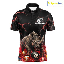 Load image into Gallery viewer, Funny rhino billiard 8 ball pool shirt for men custom thunder lightning billiard jersey red