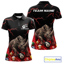Load image into Gallery viewer, Funny rhino billiard 8 ball pool shirt for women custom thunder lightning billiard jersey red
