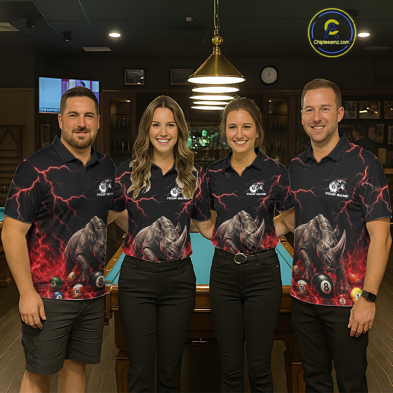 Funny Rhino Billiard 8 Ball Pool Shirt For Men Custom Thunder Lightning Billiard Team Jersey | Red NYN3437