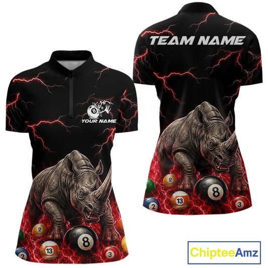 Funny rhino billiard 8 ball pool shirt for women custom thunder lightning billiard jersey red