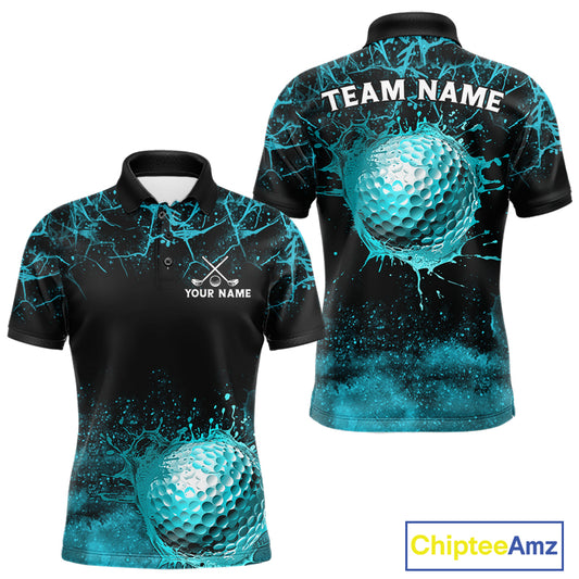 Teal Splatter Golf Ball Mens Golf Polo Shirt Customize Golf Gifts For Men Golf Tournament Shirt NYN4001