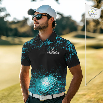 Teal Splatter Golf Ball Mens Golf Polo Shirt Customize Golf Gifts For Men Golf Tournament Shirt NYN4001