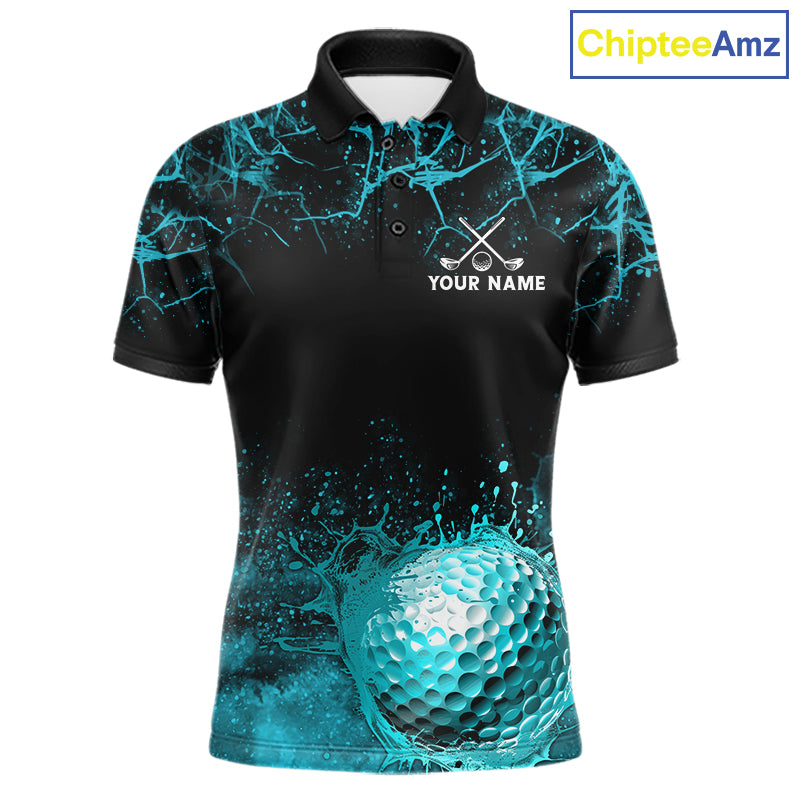 Teal Splatter Golf Ball Mens Golf Polo Shirt Customize Golf Gifts For Men Golf Tournament Shirt NYN4001