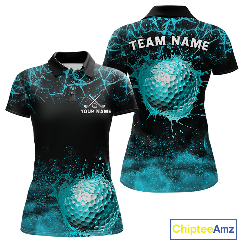 Teal Splatter Golf Ball Womens Golf Polo Shirt Customize Golf Gifts For Women Golf Tournament Shirt NYN4001
