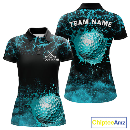 Teal Splatter Golf Ball Womens Golf Polo Shirt Customize Golf Gifts For Women Golf Tournament Shirt NYN4001