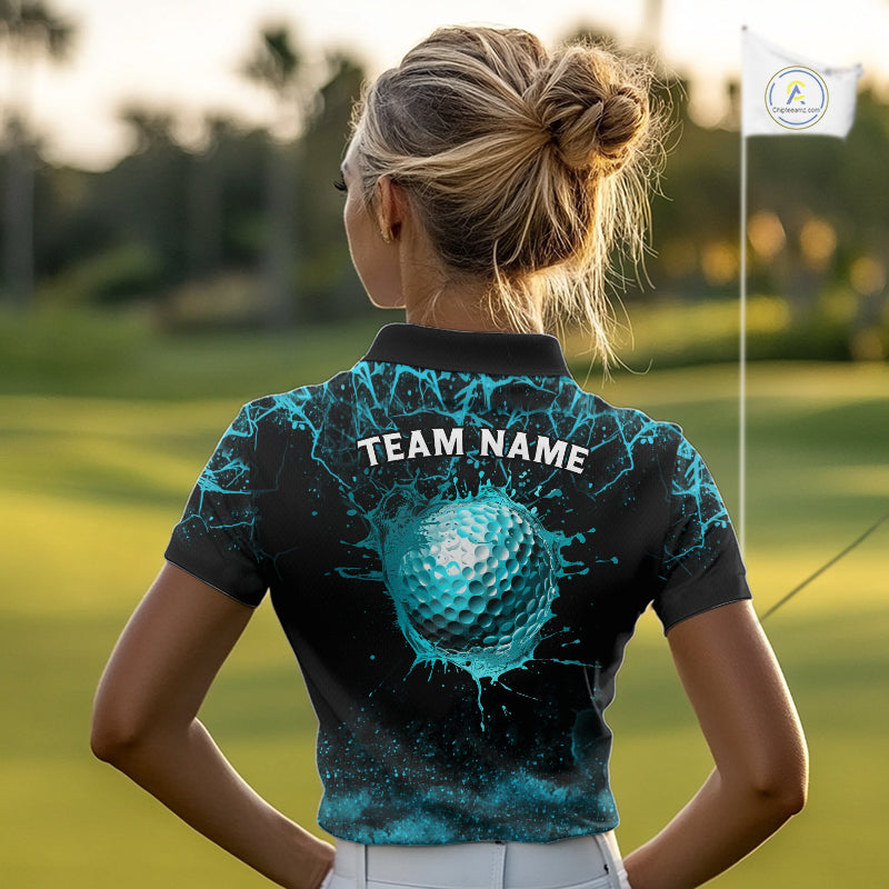 Teal Splatter Golf Ball Womens Golf Polo Shirt Customize Golf Gifts For Women Golf Tournament Shirt NYN4001