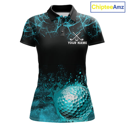 Teal Splatter Golf Ball Womens Golf Polo Shirt Customize Golf Gifts For Women Golf Tournament Shirt NYN4001