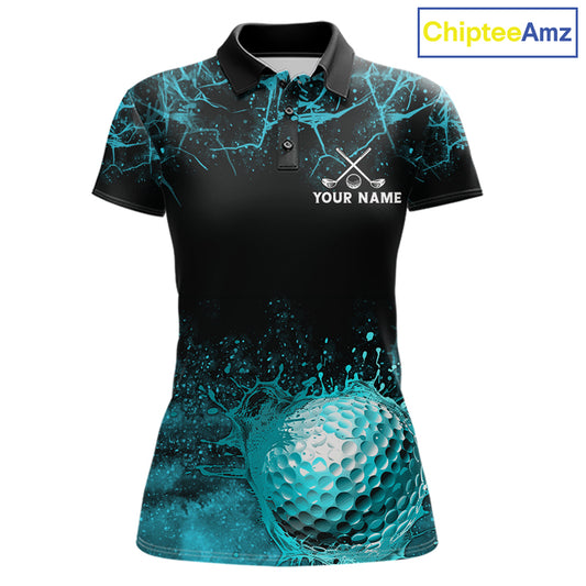 Teal Splatter Golf Ball Womens Golf Polo Shirt Customize Golf Gifts For Women Golf Tournament Shirt NYN4001