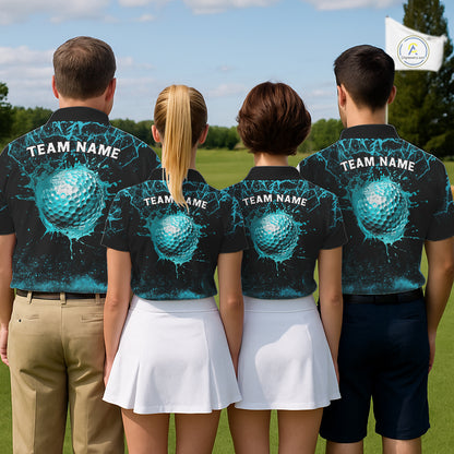 Teal Splatter Golf Ball Mens Golf Polo Shirt Customize Golf Gifts For Men Golf Tournament Shirt NYN4001
