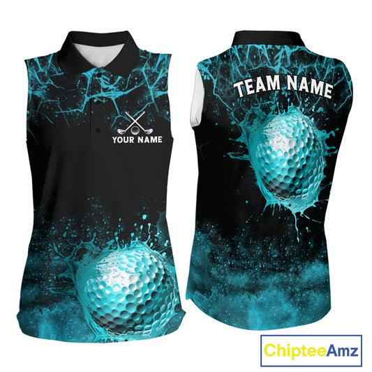 Teal Splatter Golf Ball Womens Golf Polo Shirt Customize Golf Gifts For Sleeveless Golf Tournament Shirt NYN4001