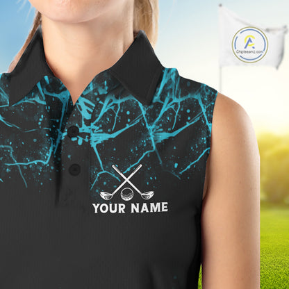 Teal Splatter Golf Ball Womens Golf Polo Shirt Customize Golf Gifts For Sleeveless Golf Tournament Shirt NYN4001