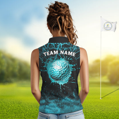 Teal Splatter Golf Ball Womens Golf Polo Shirt Customize Golf Gifts For Sleeveless Golf Tournament Shirt NYN4001