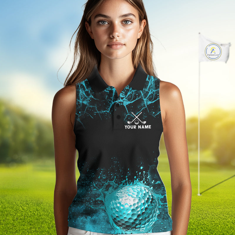 Teal Splatter Golf Ball Womens Golf Polo Shirt Customize Golf Gifts For Sleeveless Golf Tournament Shirt NYN4001