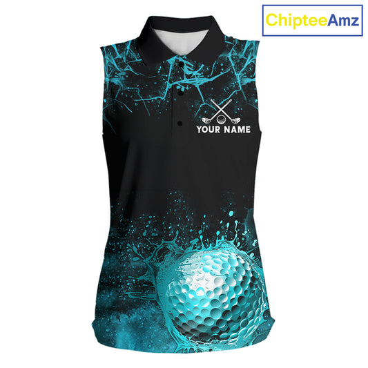 Teal Splatter Golf Ball Womens Golf Polo Shirt Customize Golf Gifts For Sleeveless Golf Tournament Shirt NYN4001