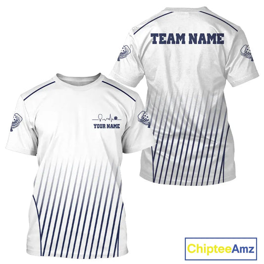 Custom White And Blue Stripes Pickleball League Jerseys Men Pickleball Paddle Team Shirts NYN2162